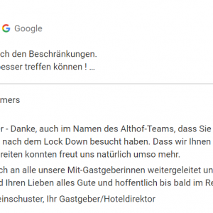 Feedback auf Google - Hotel Althof Retz