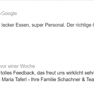 Feedback auf Google - Hotel-Restaurant Schachner